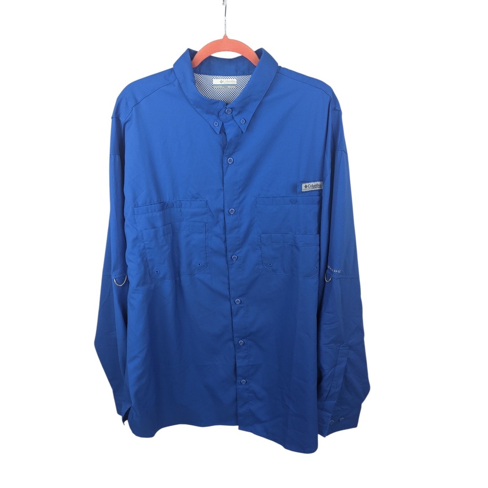 Columbia PFG Tamiami II Fishing Shirt Mens XXL Blue Long Sleeve UPF 40 FM7253